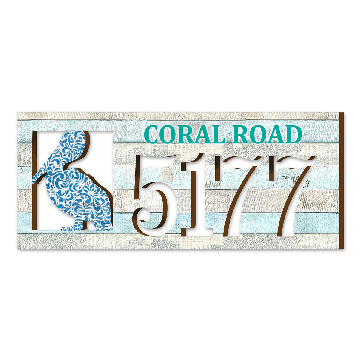 Handcrafted Coastal Pelican Address Sign – Custom House Number & Street Name Plaque – Horizontal Address Plaque for Porch or Entryway MA989813-2