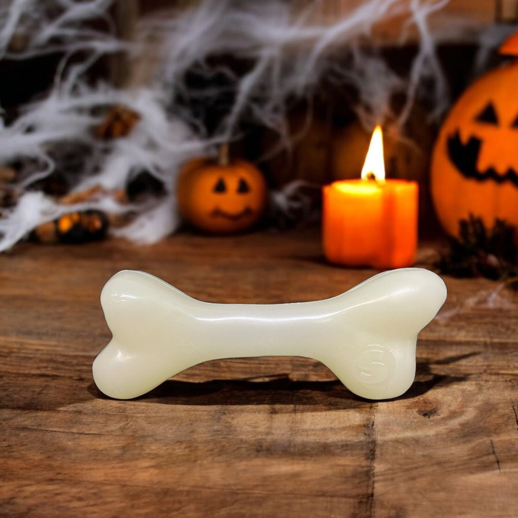 PUP-X Rubber Glow in the Dark Chew Bone Dog Toy - Durable, Floats, Chew Toy for Large Dogs | USA
