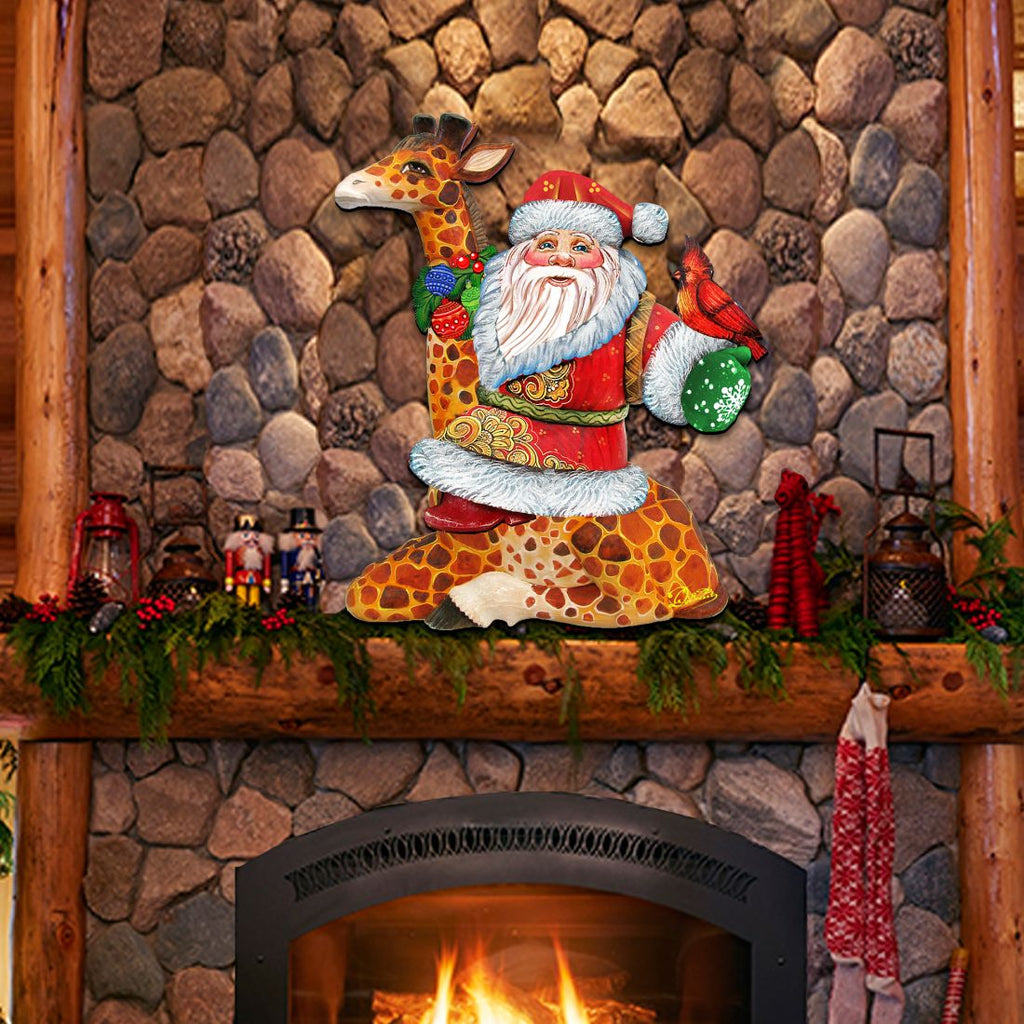 Santa On Giraffe Christmas Door Decor by G. DeBrekht - Christmas Santa Snowman Decor - 8111360H