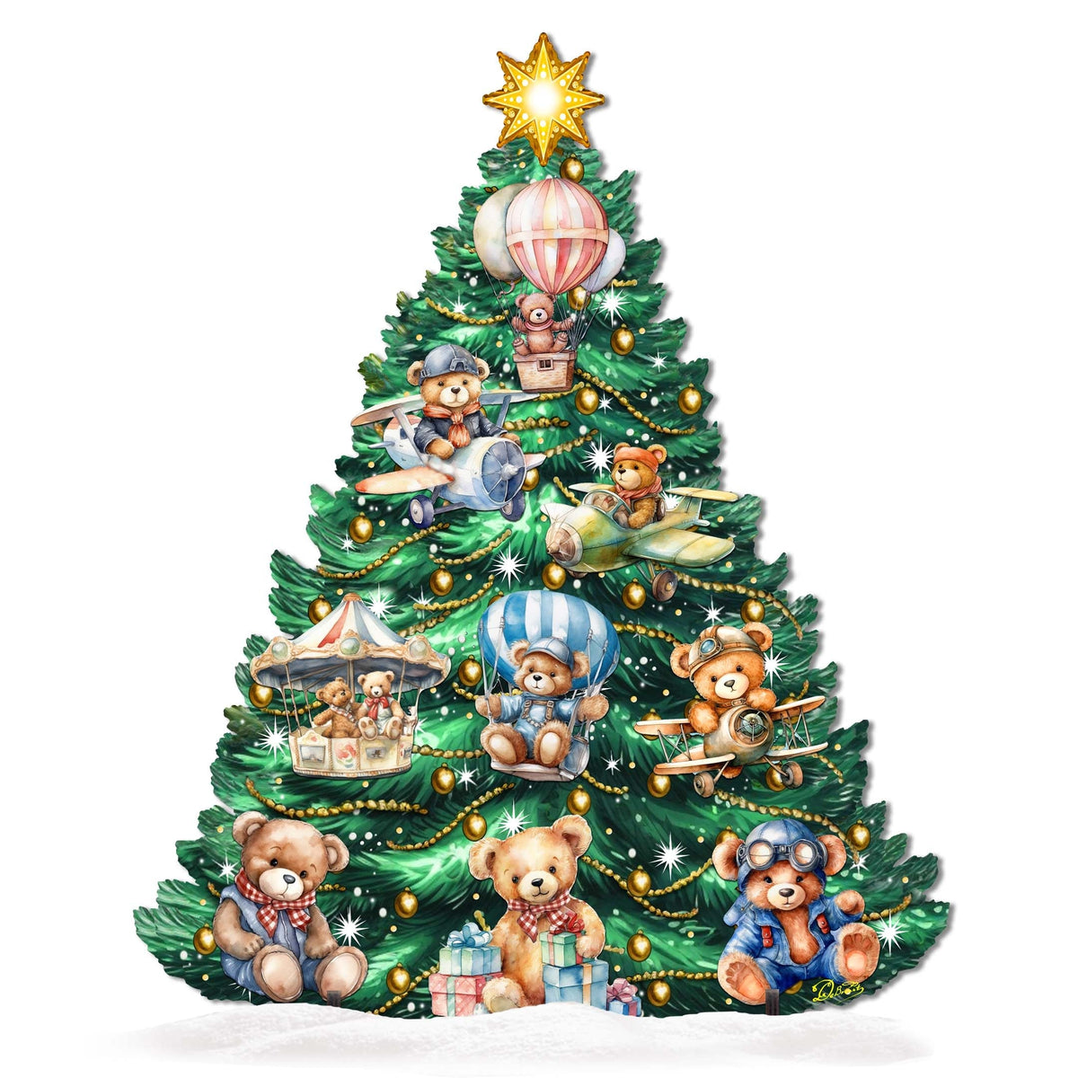 Teddy Bear-Themed Christmas Tree Outdoor Indoor Decor Wooden Christmas Decoration by G. Debrekht Christmas Decor - 8191508F