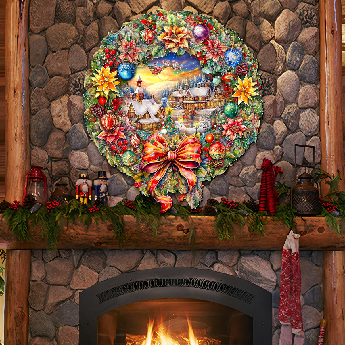 Christmas Wreath 36"-Inch Outdoor Indoor Decor Wooden Christmas Decoration by G. Debrekht - Christmas Decor - 8652802F