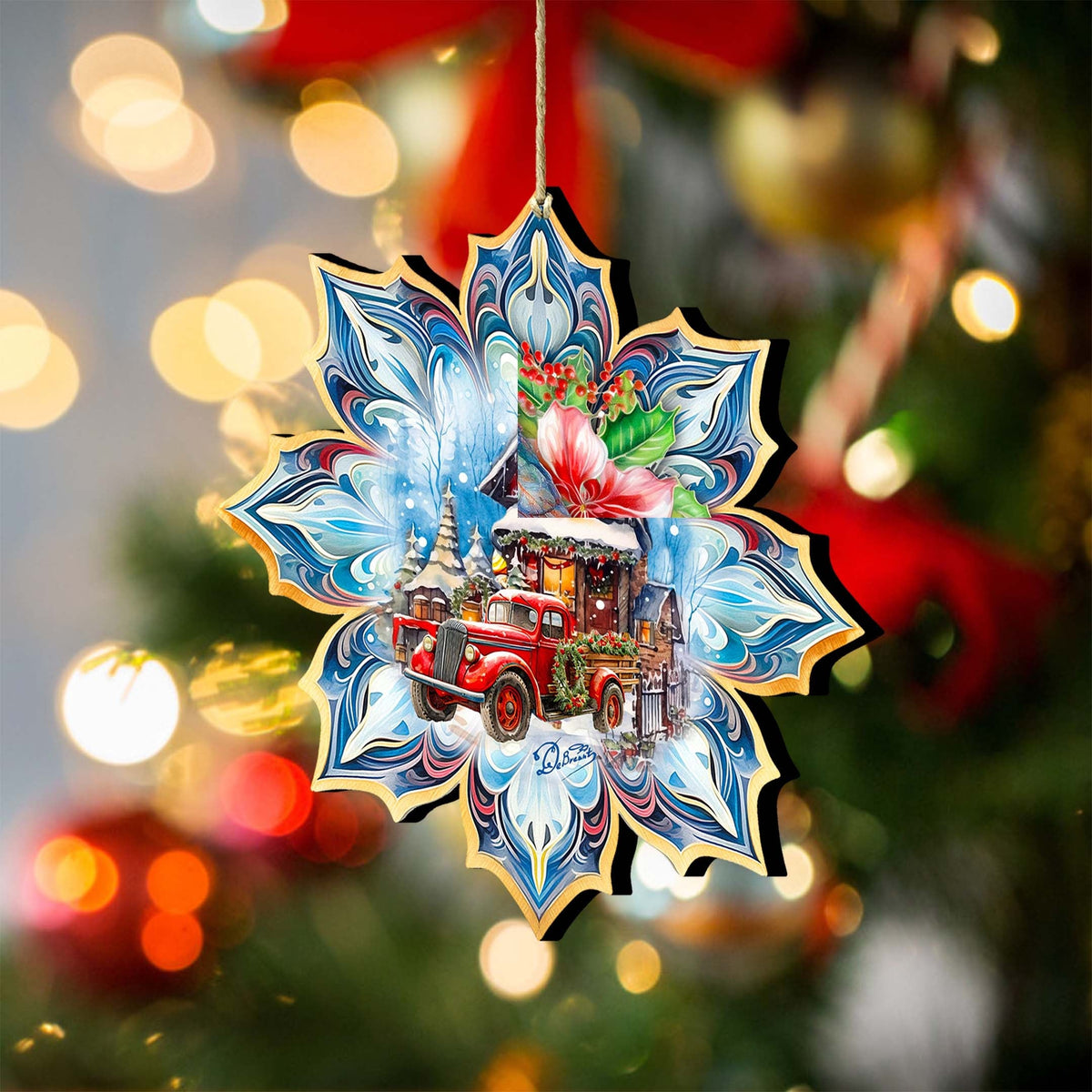 Christmas Cottage Snowflake Wooden Ornaments by G. Debrekht - Christmas Decor - 8688406