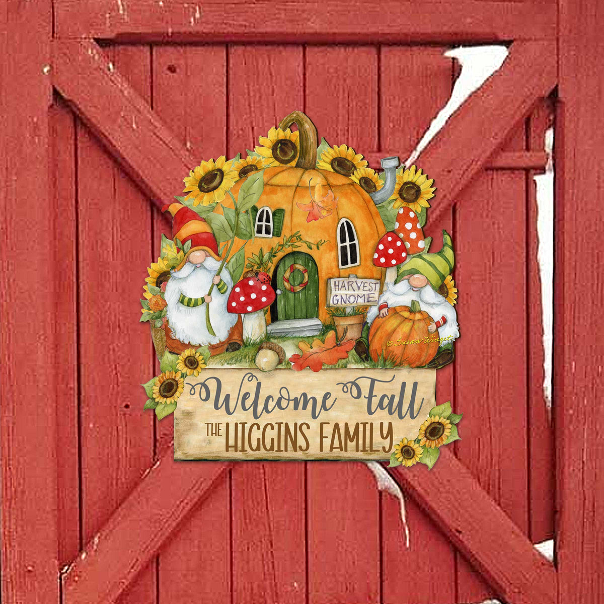 Fall Decor Personalized Harvest Welcome Sign with Last Name Cornucopia Door Decor Handmade Gift Autumn Porch Decor by Susan Winget - Thanksgiving Decor Item 8471209HC-SW