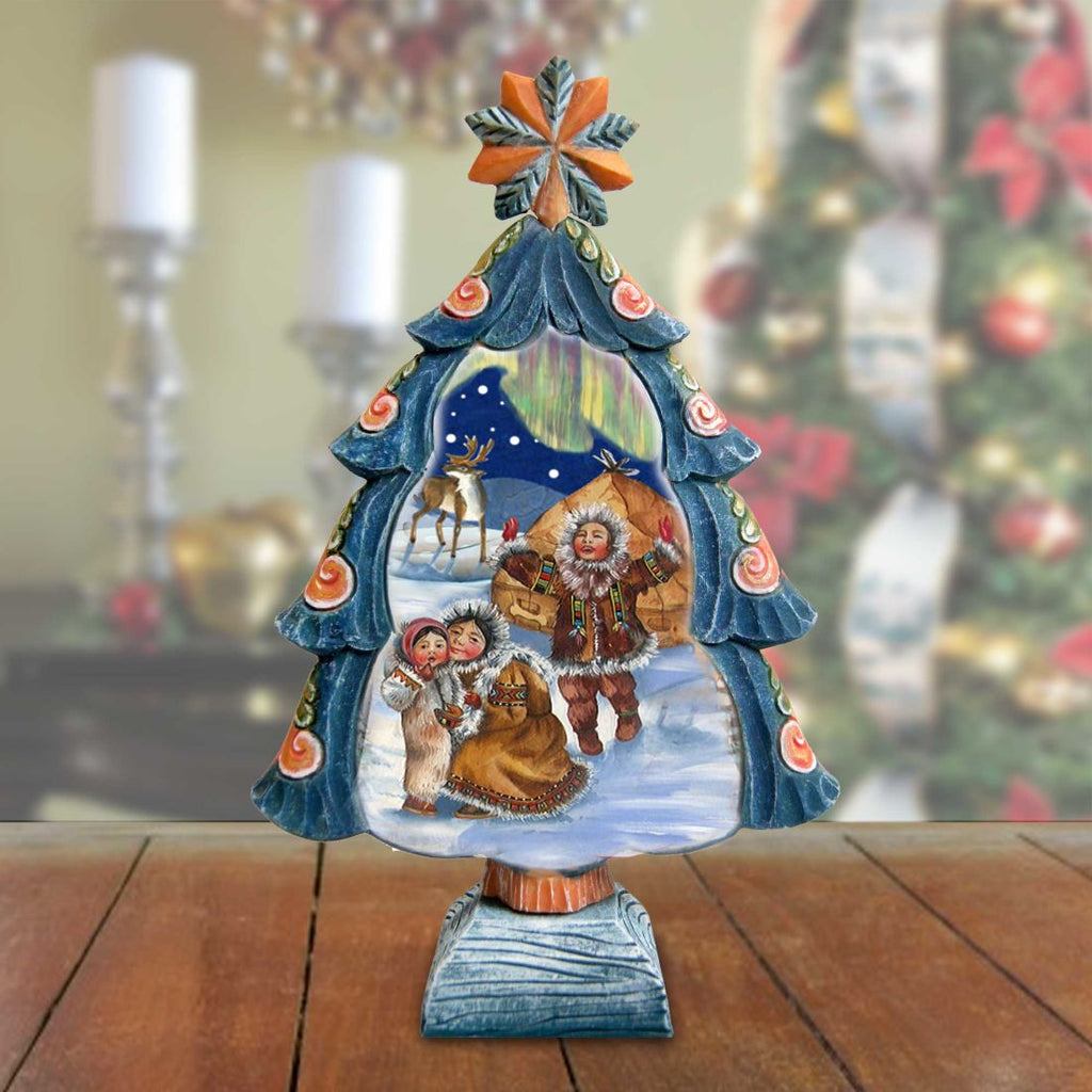 Northern Lights Tree Handcrafted Christmas Figurine - G. DeBrekht Christmas Santa Snowman Decor - 588077L