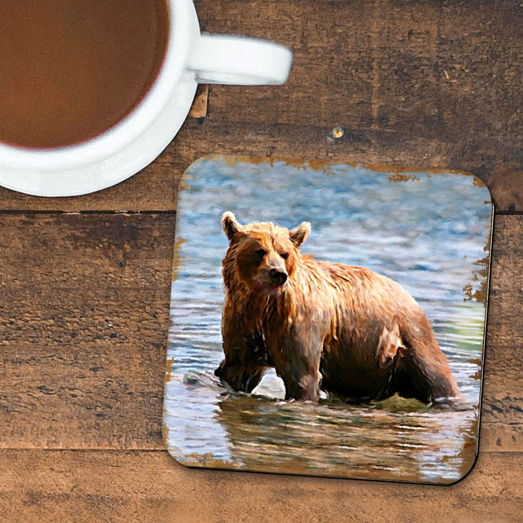 Bear Wooden Cork Coasters Gift Set of 4 by Nature Wonders - Nature Wildlife Decor  - 95297C-S4