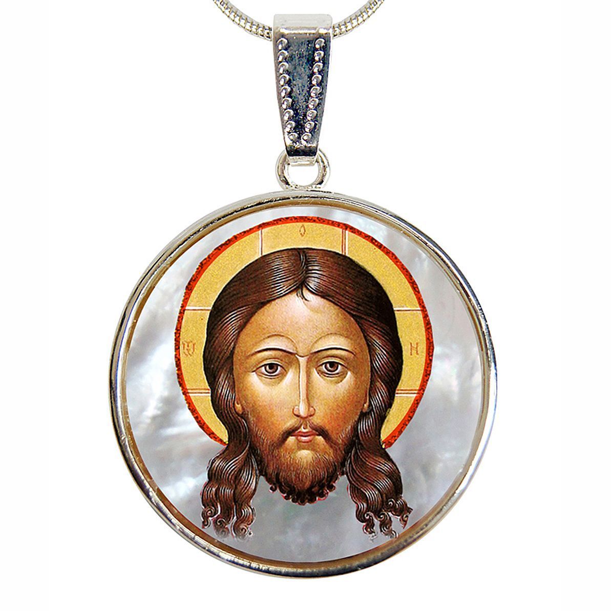 Icon of The Holy Face Silver Plated Mother of Pearl Necklace Jewelry - 43018