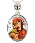 Holy Virgin Mary Vladimir Silver Plated Mother of Pearl Necklace Jewelry - 43011