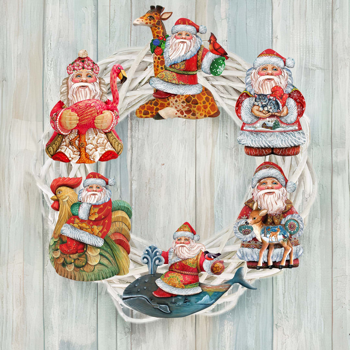Santa Clip-On Eco Wood Decorative Ornaments Set of 6 by G. Debrekht - Christmas Decor - 8090131C-S6