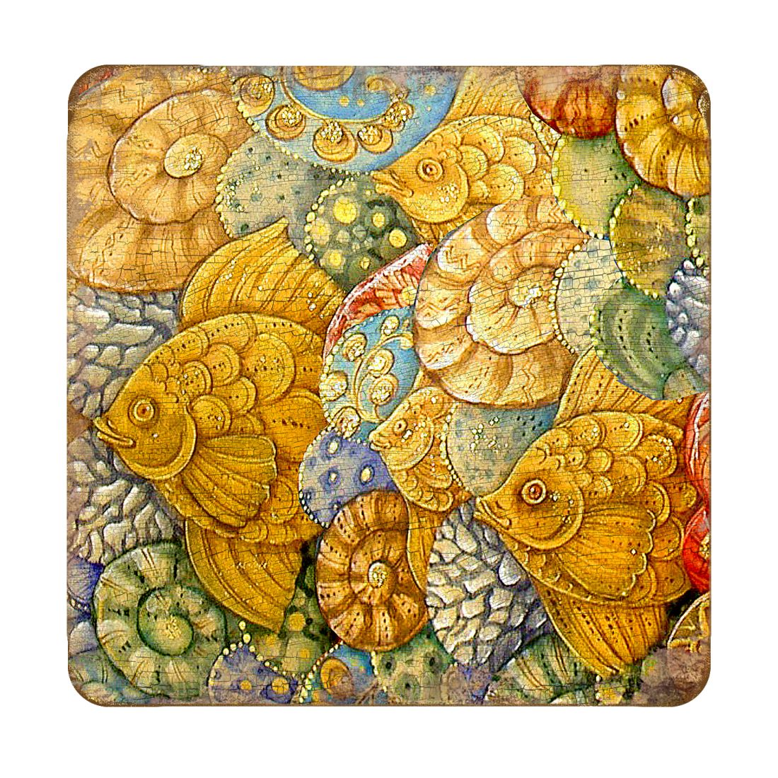 Fish Coastal Art Wooden Cork Coasters Gift Set of 4 by Nature Wonders - Nature Wildlife Decor  - 95018C-S4