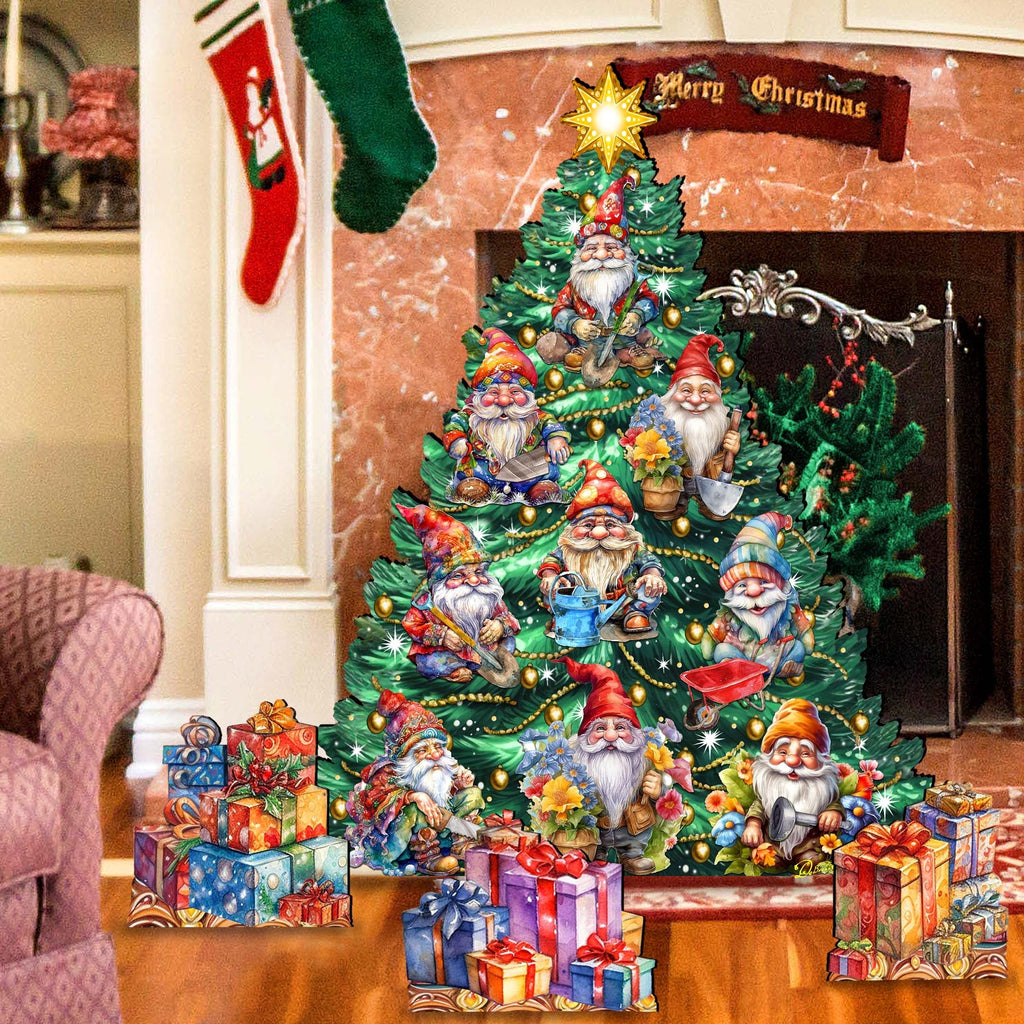 Gnomes-Themed Christmas Tree Set Outdoor Indoor Decor Wooden Christmas Decoration by G. Debrekht Christmas Decor - 8191512F-G