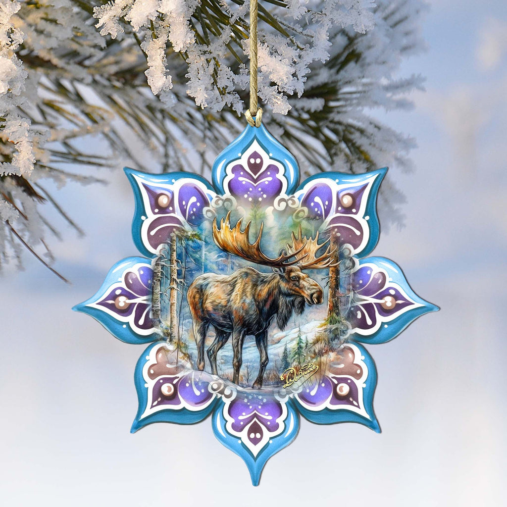 Moose Snowflake Large Wooden Ornament by G. Debrekht - Nature Wildlife Décor - 8688414M