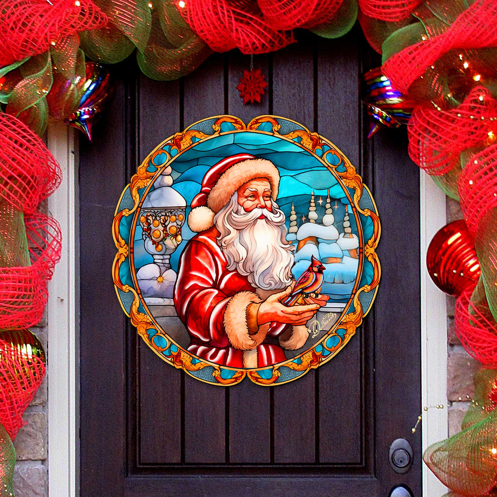 Santa with Red Cardinal Holiday Door Decor by G. Debrekht - Santa Snowman Decor - 8652807H