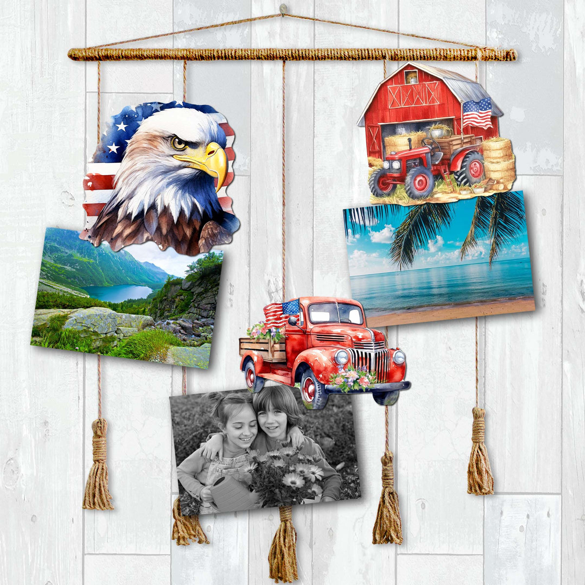 American flag Clip-On Eco Wood Decorative Ornaments Set of 3 by G. Debrekht - Patriotic Decor - 8091002C-S3