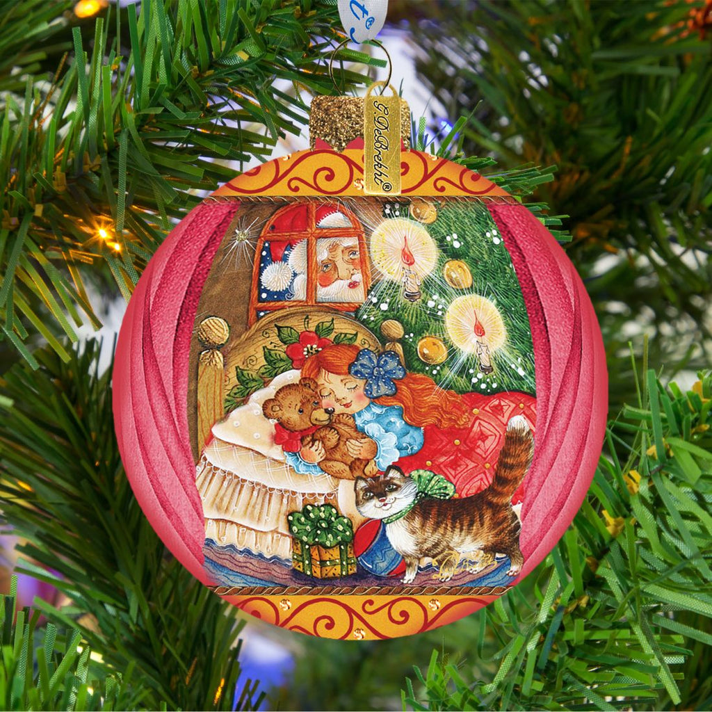 Night Before Christmas Glass Ornament by G. DeBrekht - Christmas Santa Snowman Decor - 73613