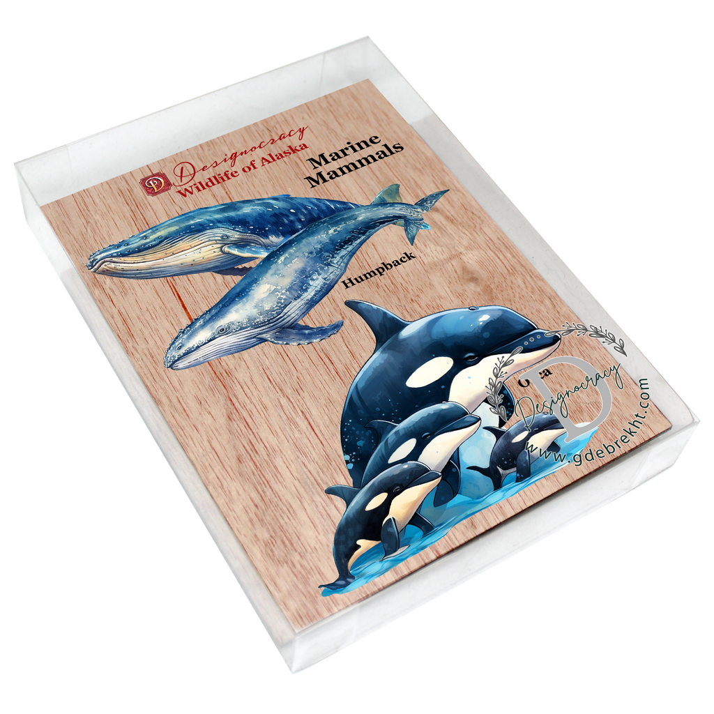 Alaskan Whale and Orca Eco Wood Ornaments Set of 2 by G. Debrekht - Wildlife Holiday Decor - 8091323S2