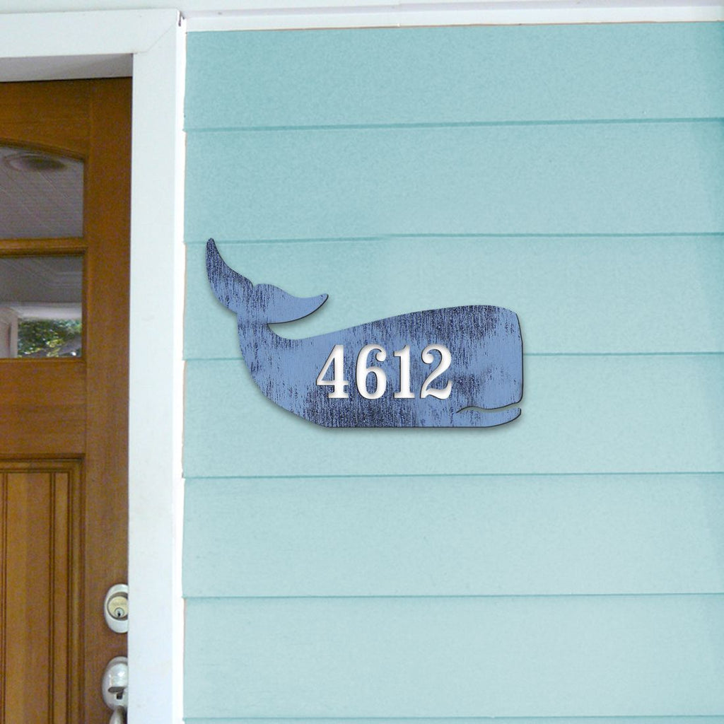 Whale Coastal Wooden Personalized House Number Sign by G. Debrekht - Coastal Sea-Life Decor - Handcrafted Wooden Handcrafted Wooden Handcrafted Wooden Handcrafted Wooden Address Sign - MA985162