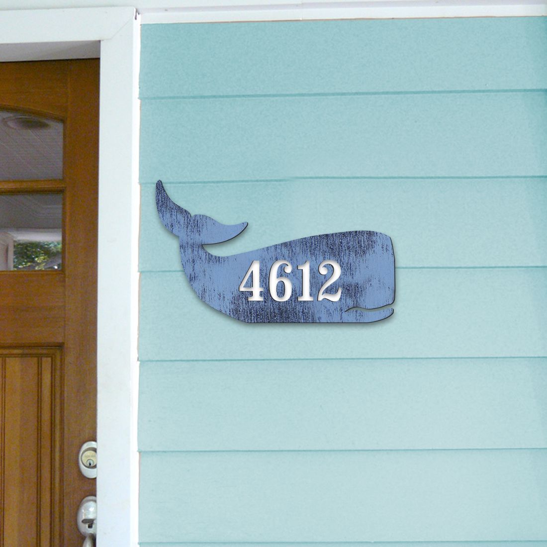 Whale Coastal Wooden Personalized House Number Sign by G. Debrekht - Coastal Sea-Life Decor - Handcrafted Wooden Handcrafted Wooden Handcrafted Wooden Handcrafted Wooden Address Sign - MA985162