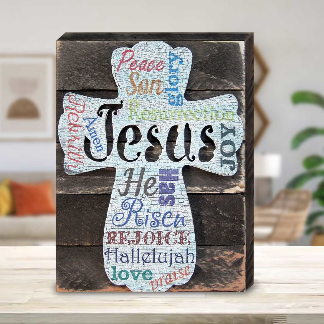 Easter Cross Monogram Wooden Wall Art by Nature Wonders - Easter Spring Decor - 98715B