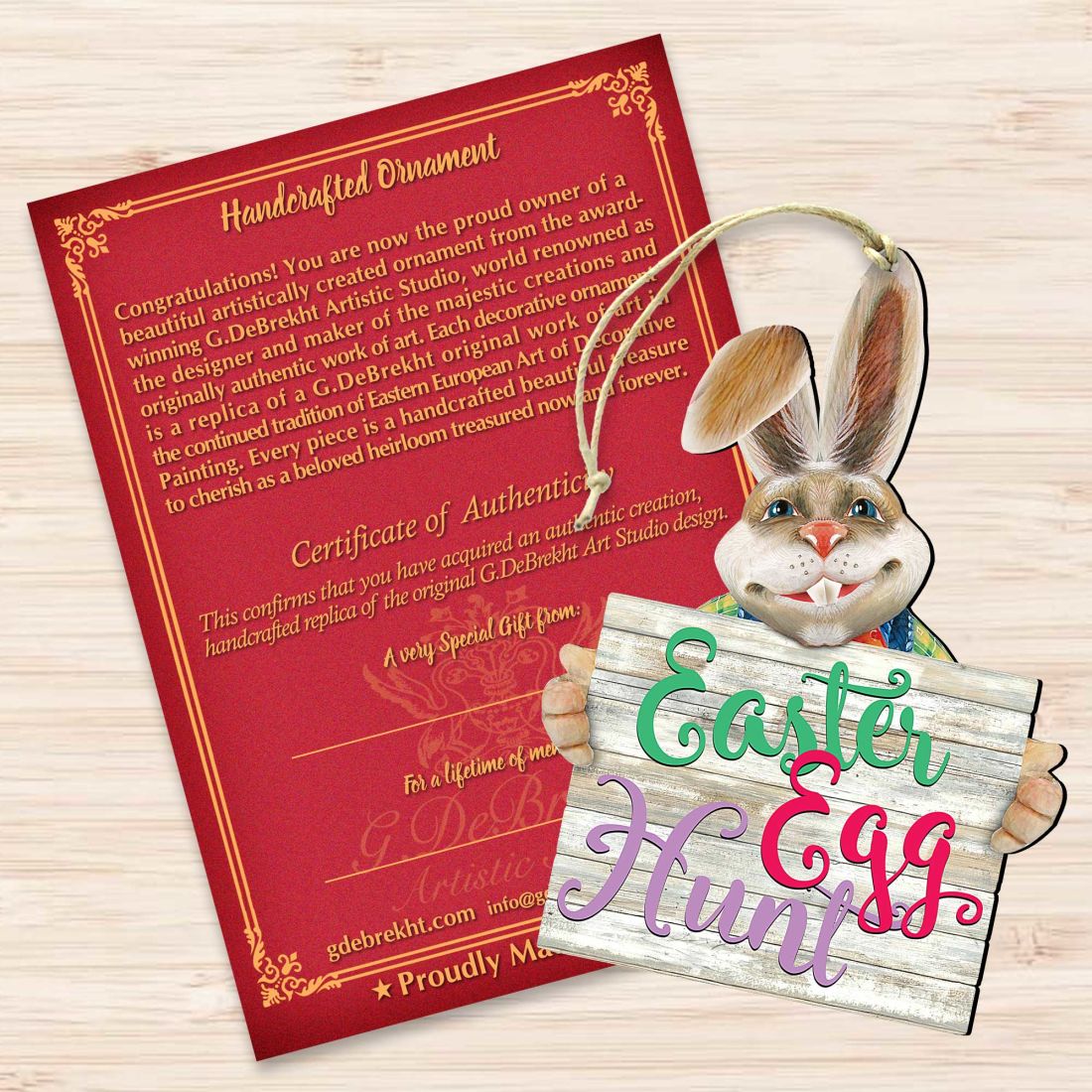 East Egg Hunt Bunny Wooden Ornaments Spring by G. DeBrekht - Easter Spring Decor - 8154423-2