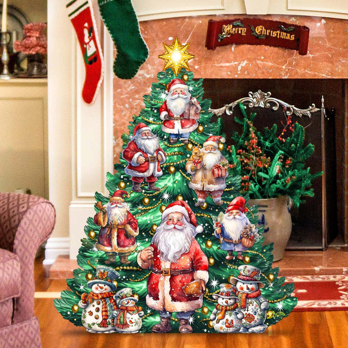 Santa Claus-Themed Christmas Tree Outdoor Indoor Decor Wooden Christmas Decoration by G. Debrekht Christmas Decor - 8191516F