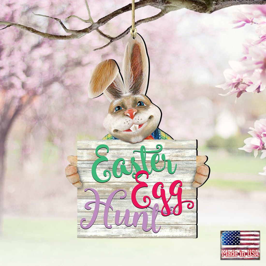 East Egg Hunt Bunny Wooden Ornaments Spring by G. DeBrekht - Easter Spring Decor - 8154423-2