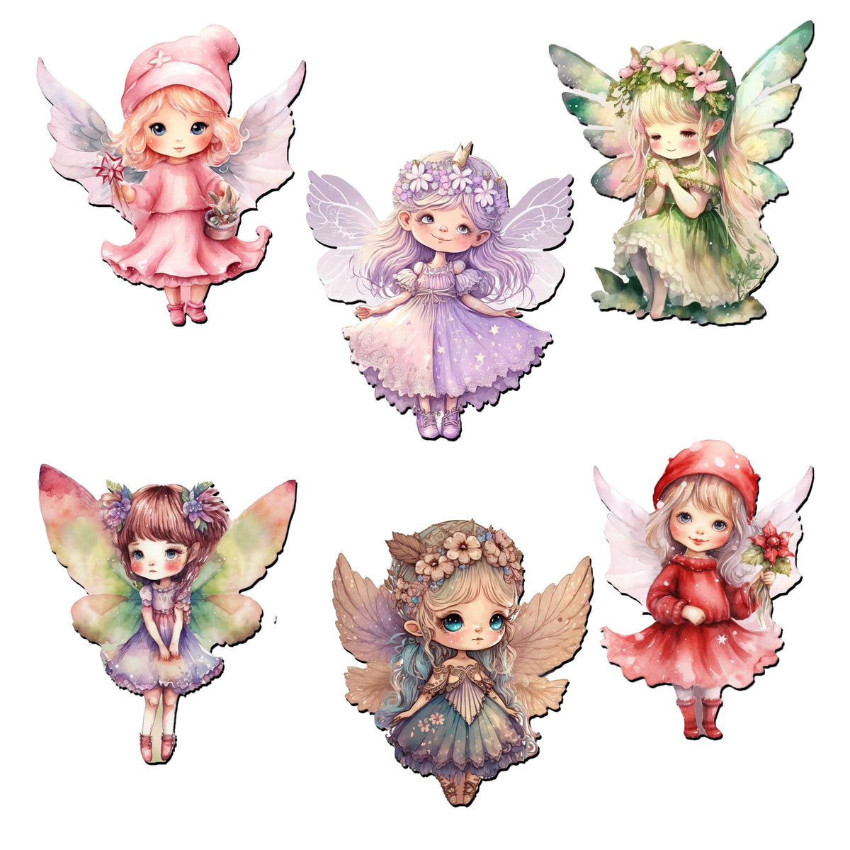 Colorful Fairies Decorative Eco Wood Magnets Set of 6 by G. Debrekht - Love Family Decor - 8090006G-S6