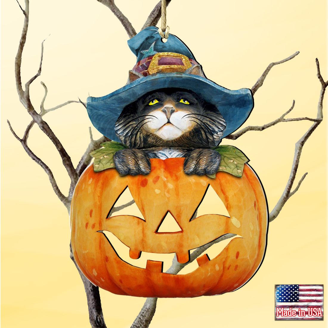 Halloween Cat Pumpkin Wooden Ornaments Fall by G. DeBrekht - Thanksgiving Halloween Decor - 8158416