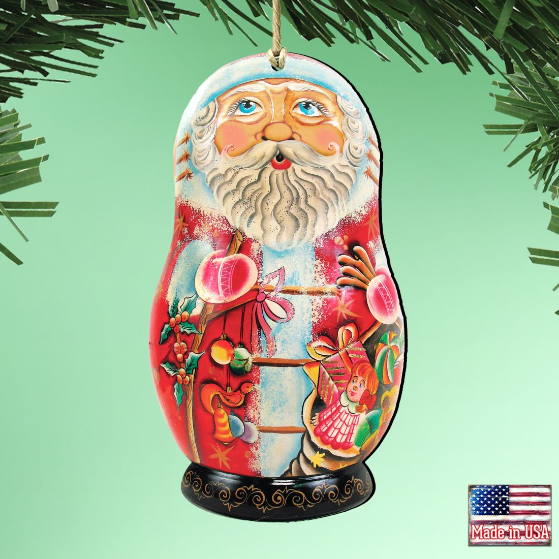 Gift Santa Nesting Doll Wooden Ornaments by G. DeBrekht - Christmas Santa Snowman Decor - 8110712