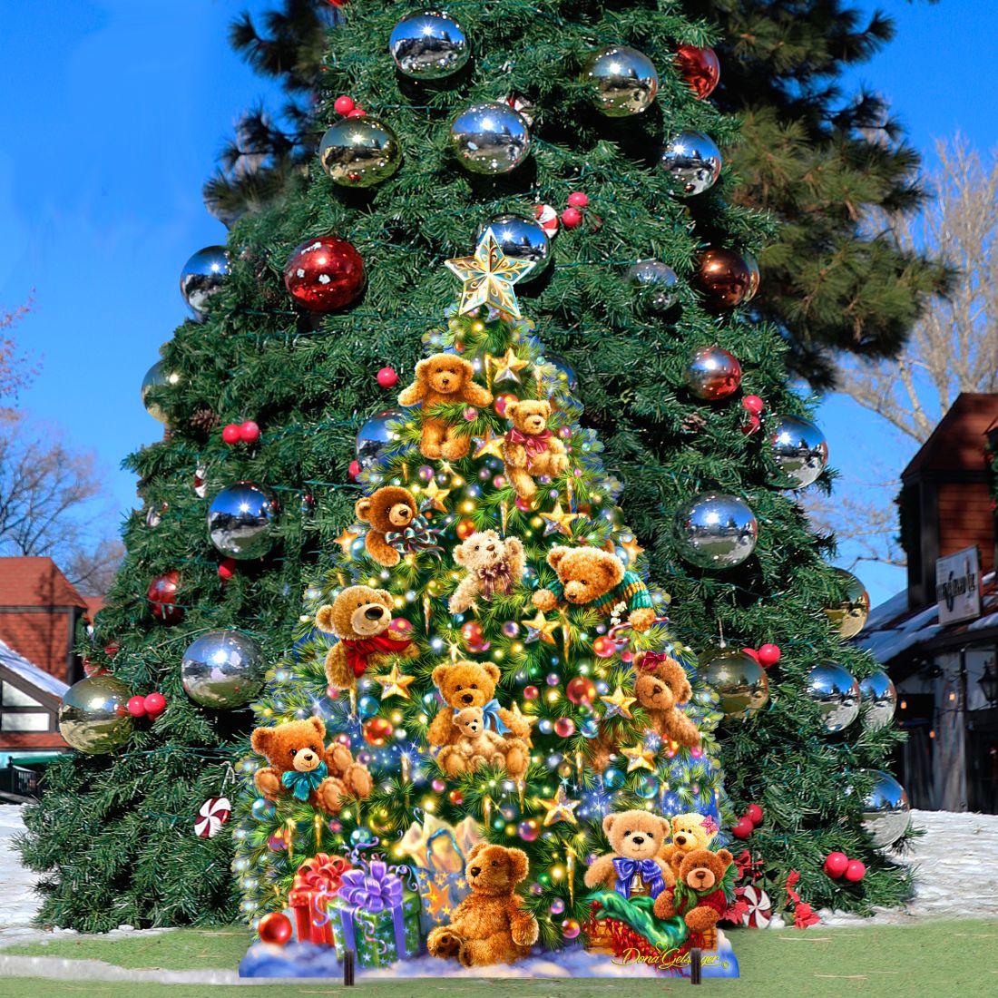 Teddy Bear Tree Holiday Outdoor Yard Sign by D. Gelsinger - Christmas Decor - 8461019F-1101