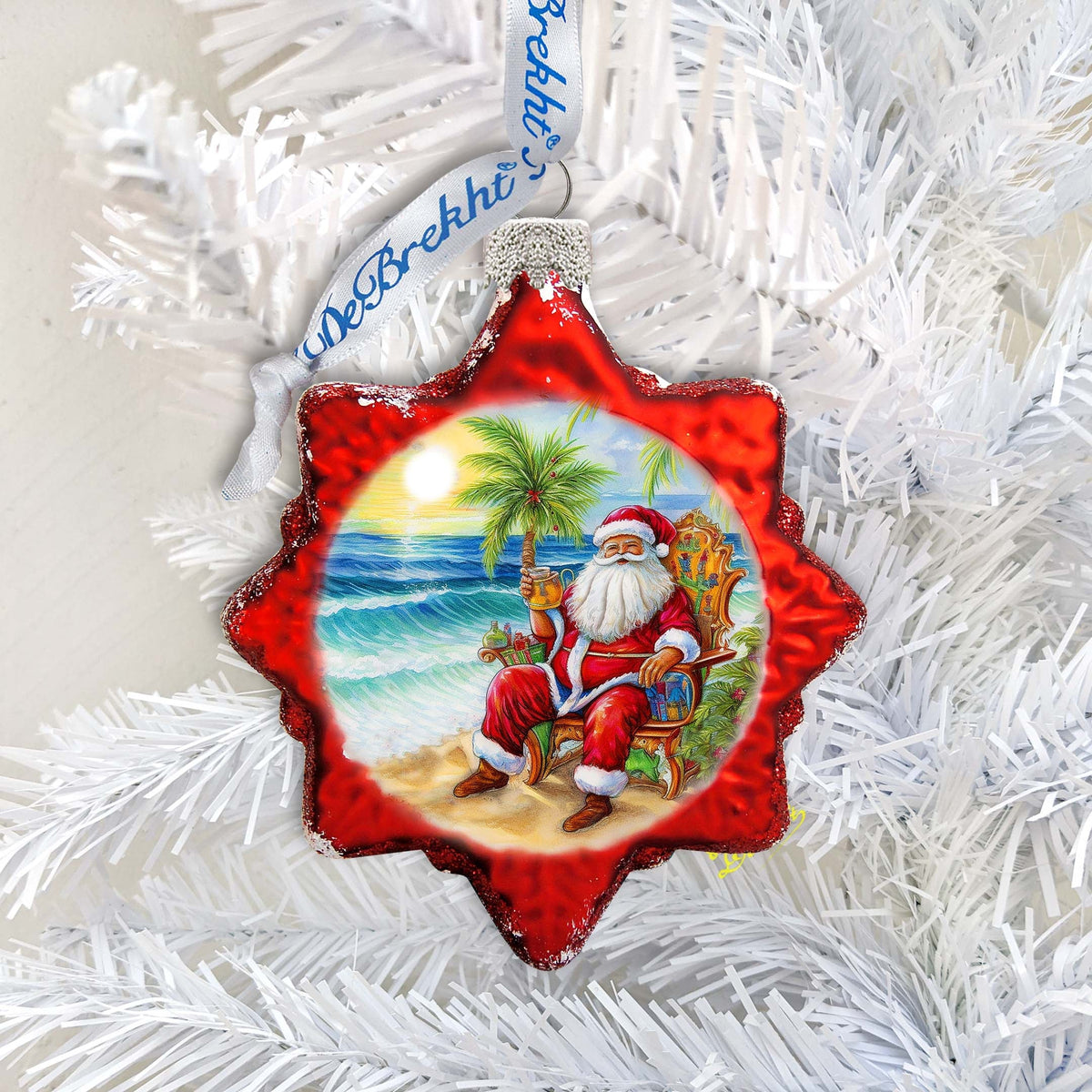 Glass Christmas Ornaments - Sunset with Santa Keepsake Glass Ornaments by G. Debrekht - Christmas Decor - 777414