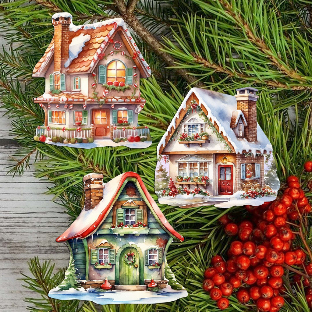 Dream Houses Clip-On Eco Wood Decorative Ornaments Set of 3 by G. Debrekht - Christmas Decor - 8091029C-S3