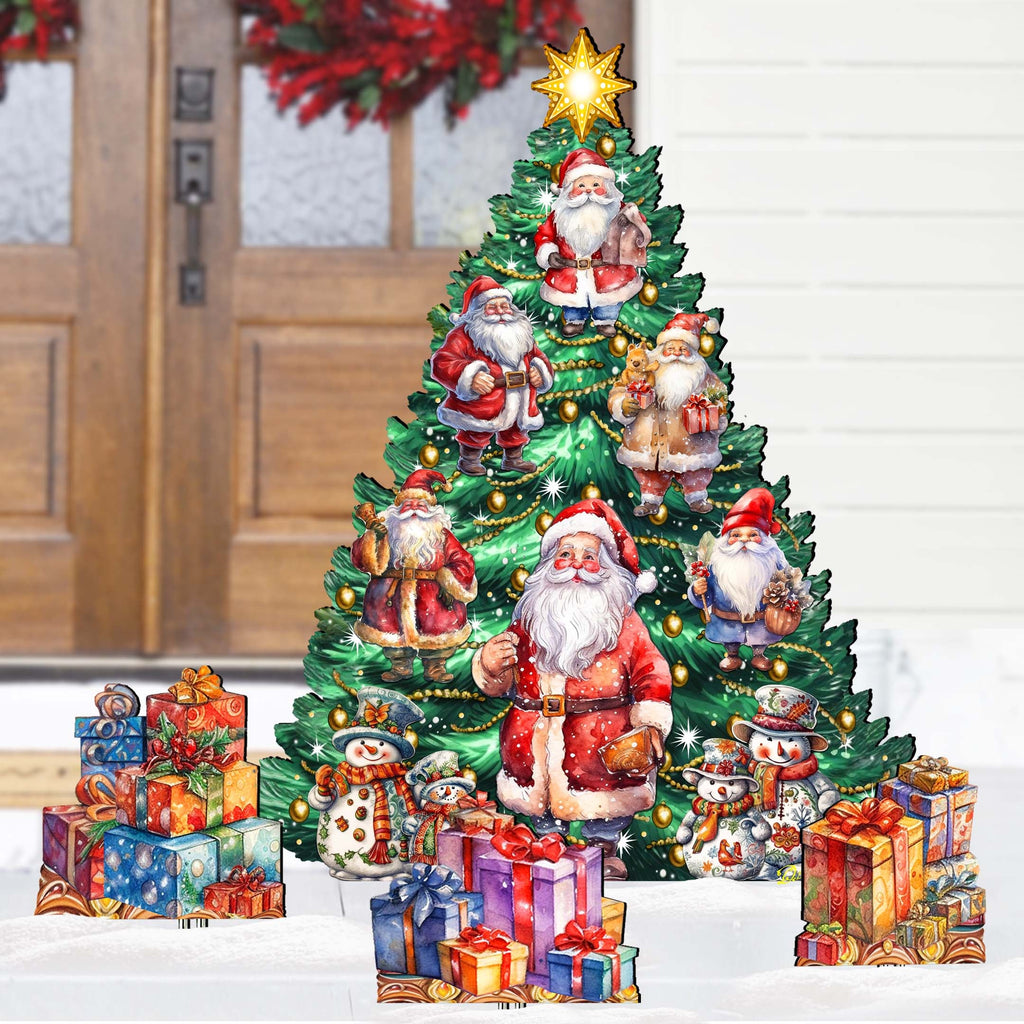 Santa Claus-Themed Christmas Tree Set Outdoor Indoor Décor Wooden Christmas Decoration by G. Debrekht Christmas Décor - 8191516F-G