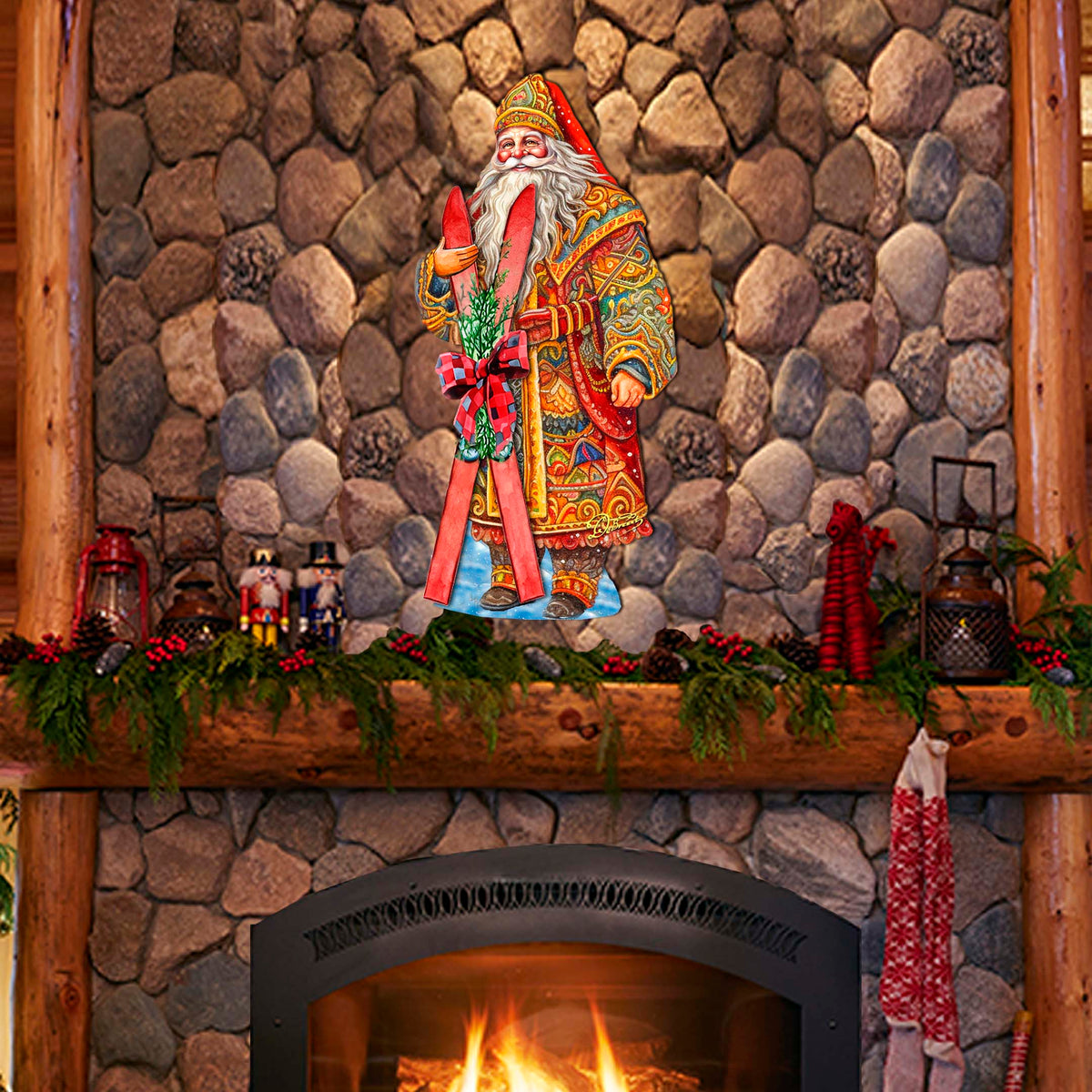 Santa's Skiing Adventure Holiday Door Decor by G. Debrekht - Christmas Santa Snowman Decor - 8691403H