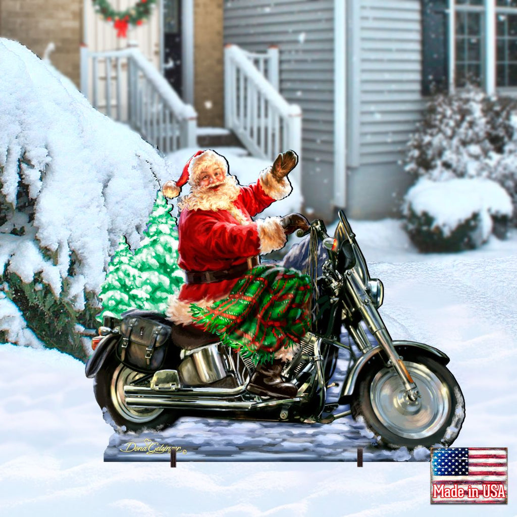 Santa Motorcycle Rider Christmas Outdoor Yard Sign by D. Gelsinger - Christmas Santa Snowman Decor - 8461029F-1553