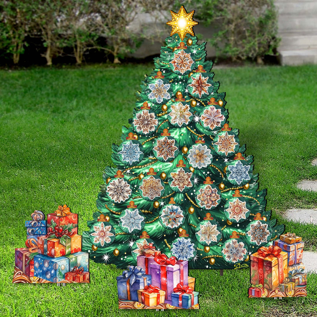 Snowflake-Themed Christmas Tree Outdoor Indoor Décor Wooden Christmas Decoration by G. Debrekht Christmas Décor - 8191504F-G