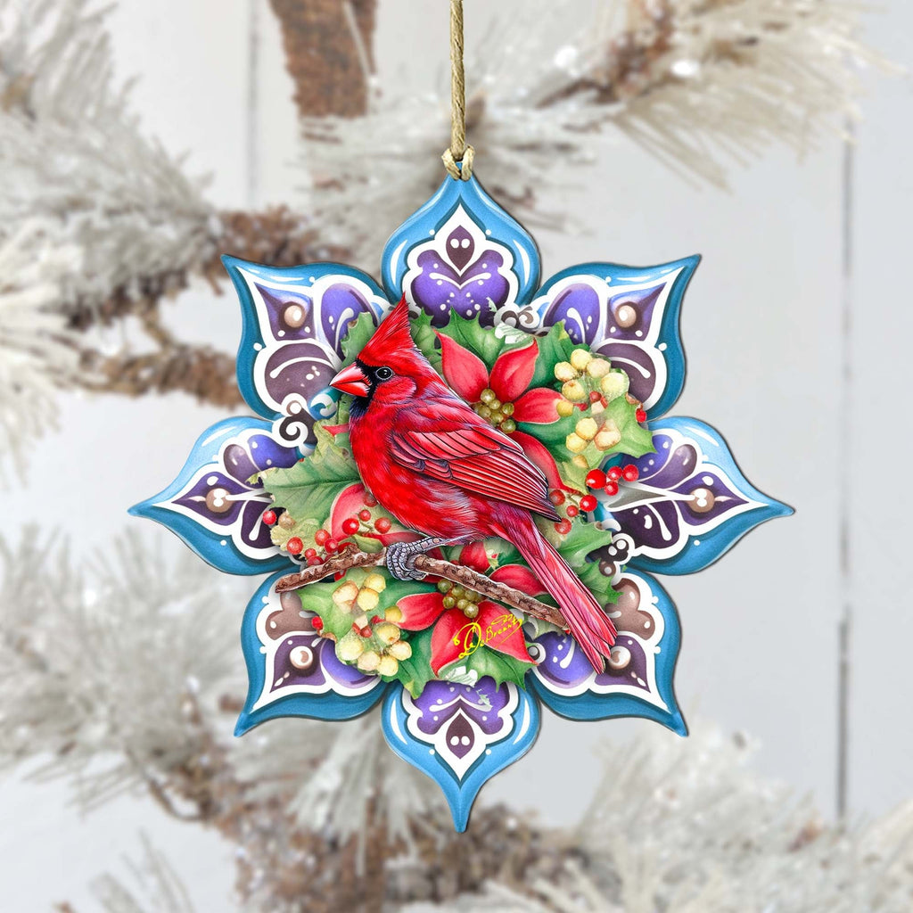 Cardinal Snowflake Large Wooden Ornament by G. Debrekht - Nature Wildlife Decor - 8688411M