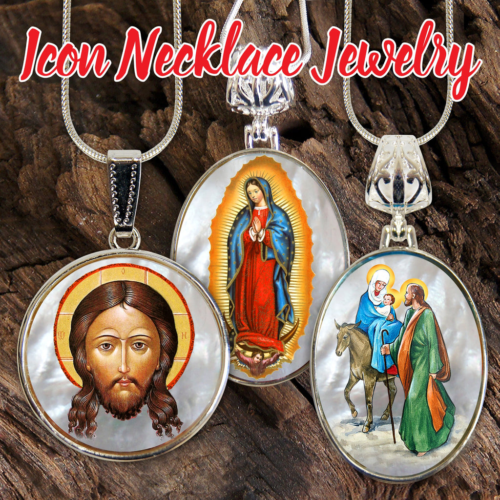 Icon of The Virgin Mary Silver Plated Mother of Pearl Necklace Jewelry - 43025