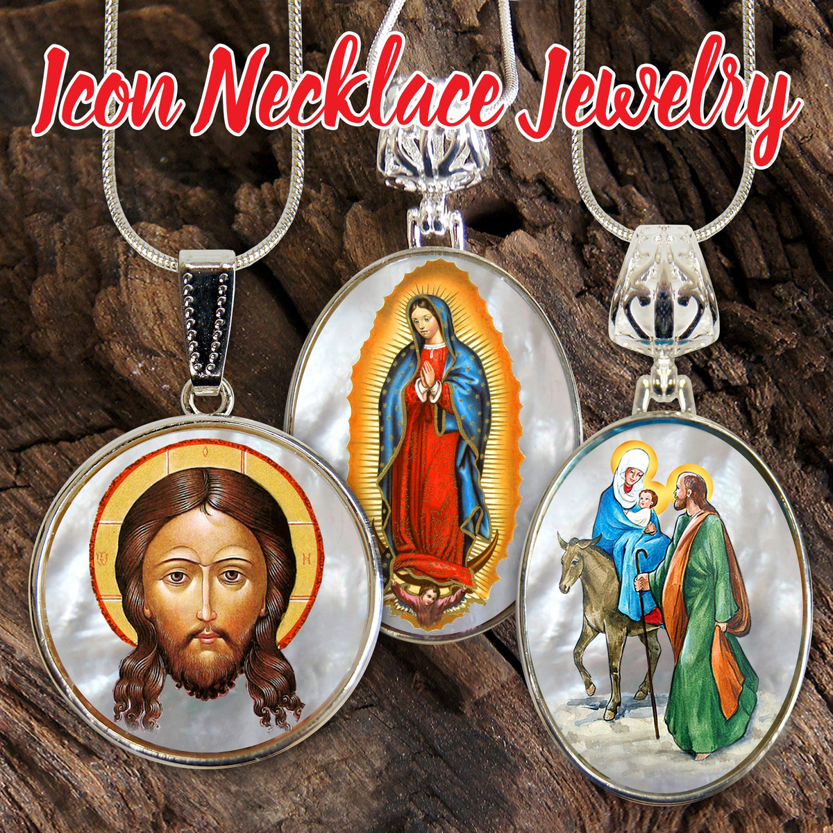 Icon of The Holy Face Silver Plated Mother of Pearl Necklace Jewelry - 43018
