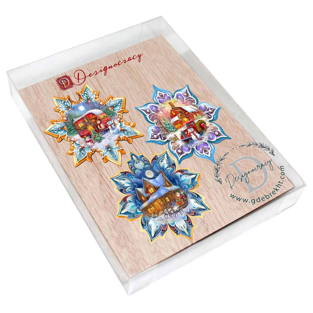 Waiting for Christmas Snowflake Eco Wood Ornaments Set of 3 by G. Debrekht - Christmas Decor - 8090150-S3