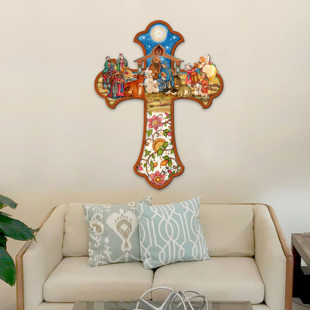 Nativity Cross Outdoor Decor by G. DeBrekht - Nativity Holiday Decor - 8191164F-XLG