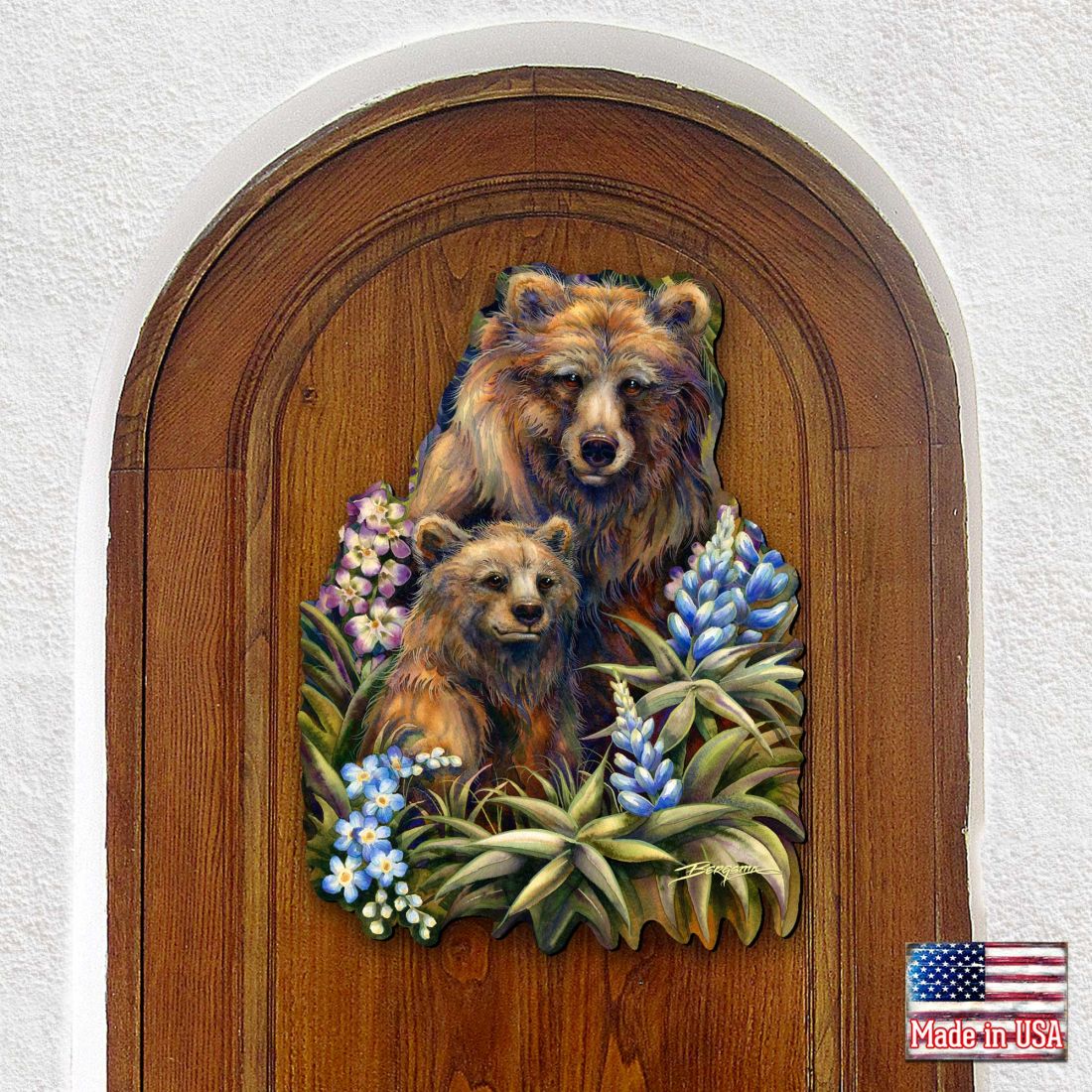 Grin & Bear it Grizzly Mother & Cub Wall Art by J. Bergsma - Wildlife Holiday Decor - 8591947W-JB