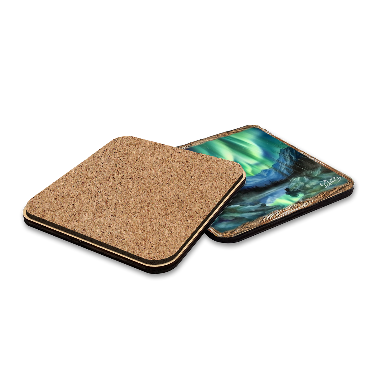 Northern Lights Wooden Cork Placemat and Coasters Gift Set of 7 by Nature Wonders Nature Wildlife Decor  - 85401C-S7