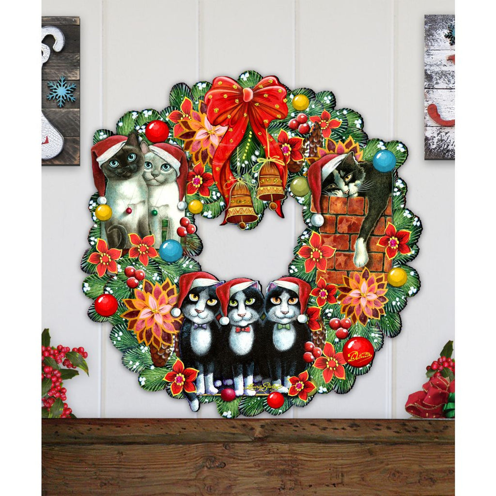 Christmas Friends Kitty Door Wreath by G. DeBrekht and L. Seeley - Pets Dog and Cats Decor - 8185307-5H-SL