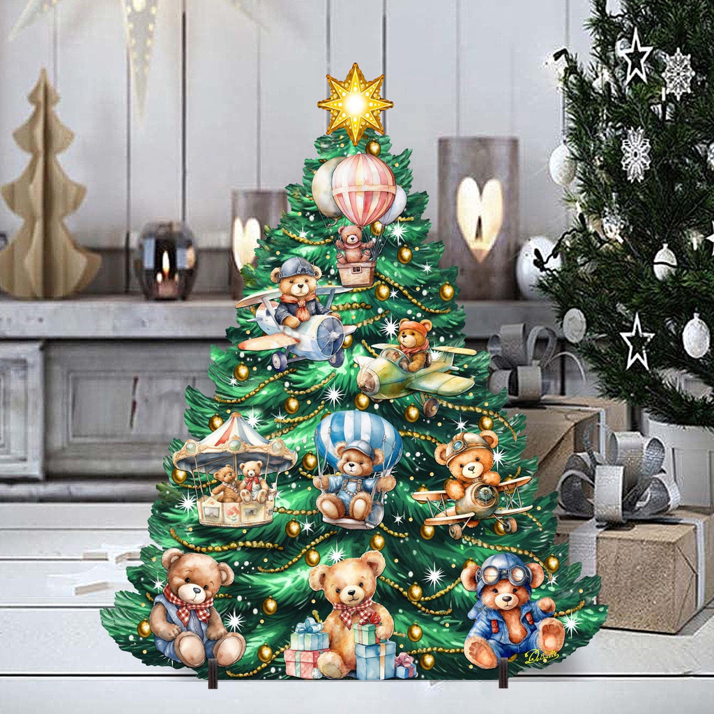Teddy Bear-Themed Christmas Tree Outdoor Indoor Decor Wooden Christmas Decoration by G. Debrekht Christmas Decor - 8191508F
