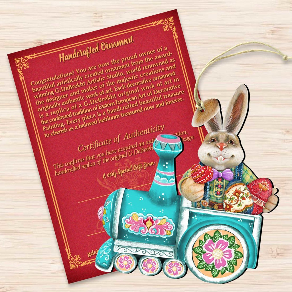 Village Train Ride Bunny Wooden Ornaments by G. DeBrekht - Easter Spring Decor - 8129211-2