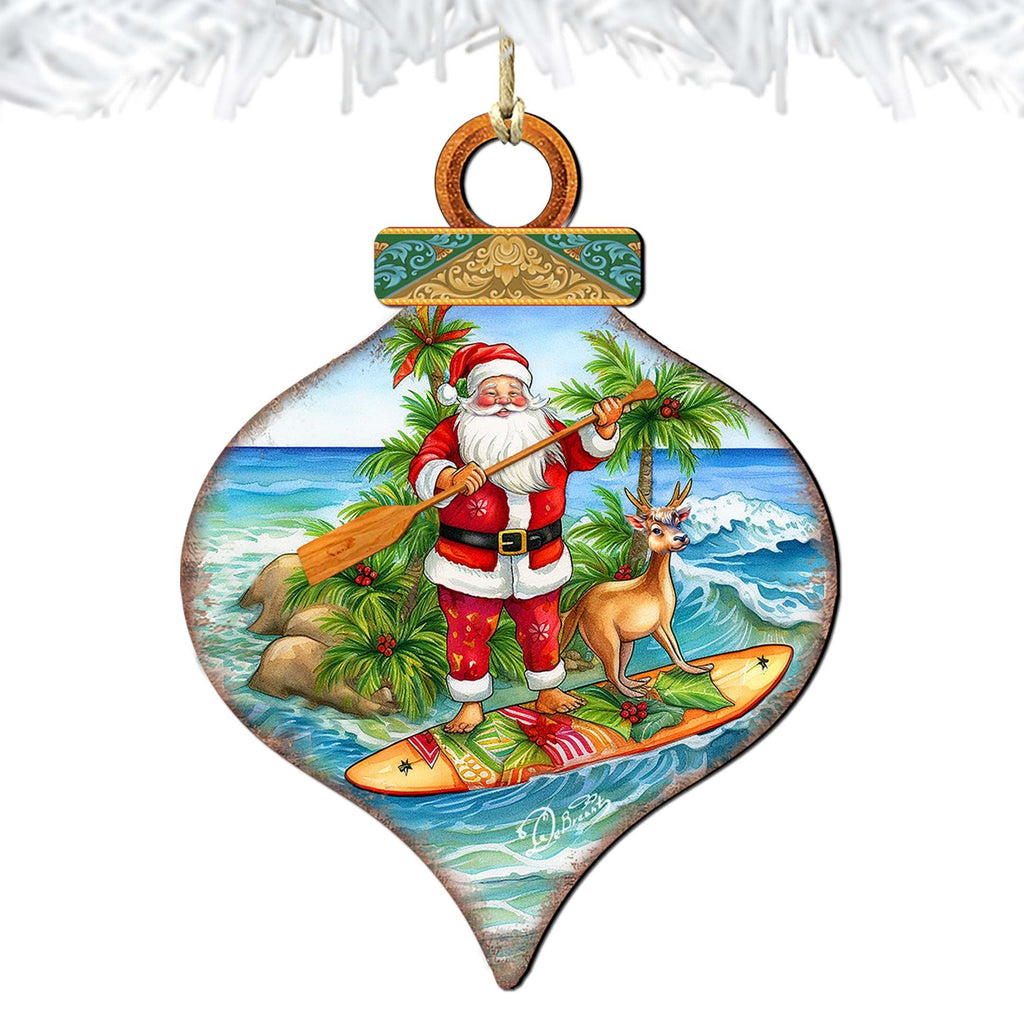 Beach Themed Ornaments - Santa's Surf Wooden Ornaments by G.Debrekht Coastal Holiday Decor - 8688187