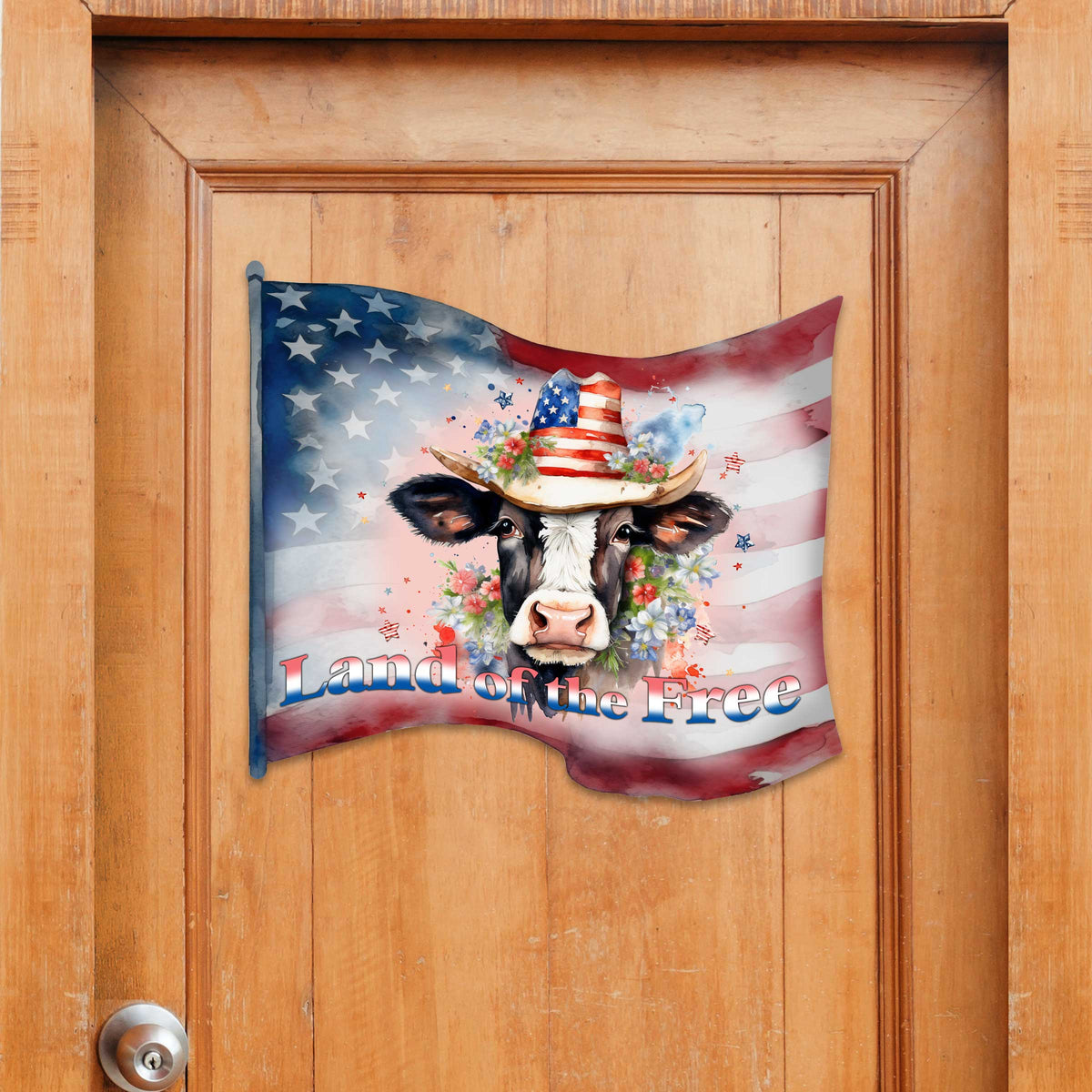 Front door welcome sign Land of the free flag United we stand Front porch Patriotic wreath Main entrance banner Red and White Welcome sign - Wooden front porch decor - 933110H