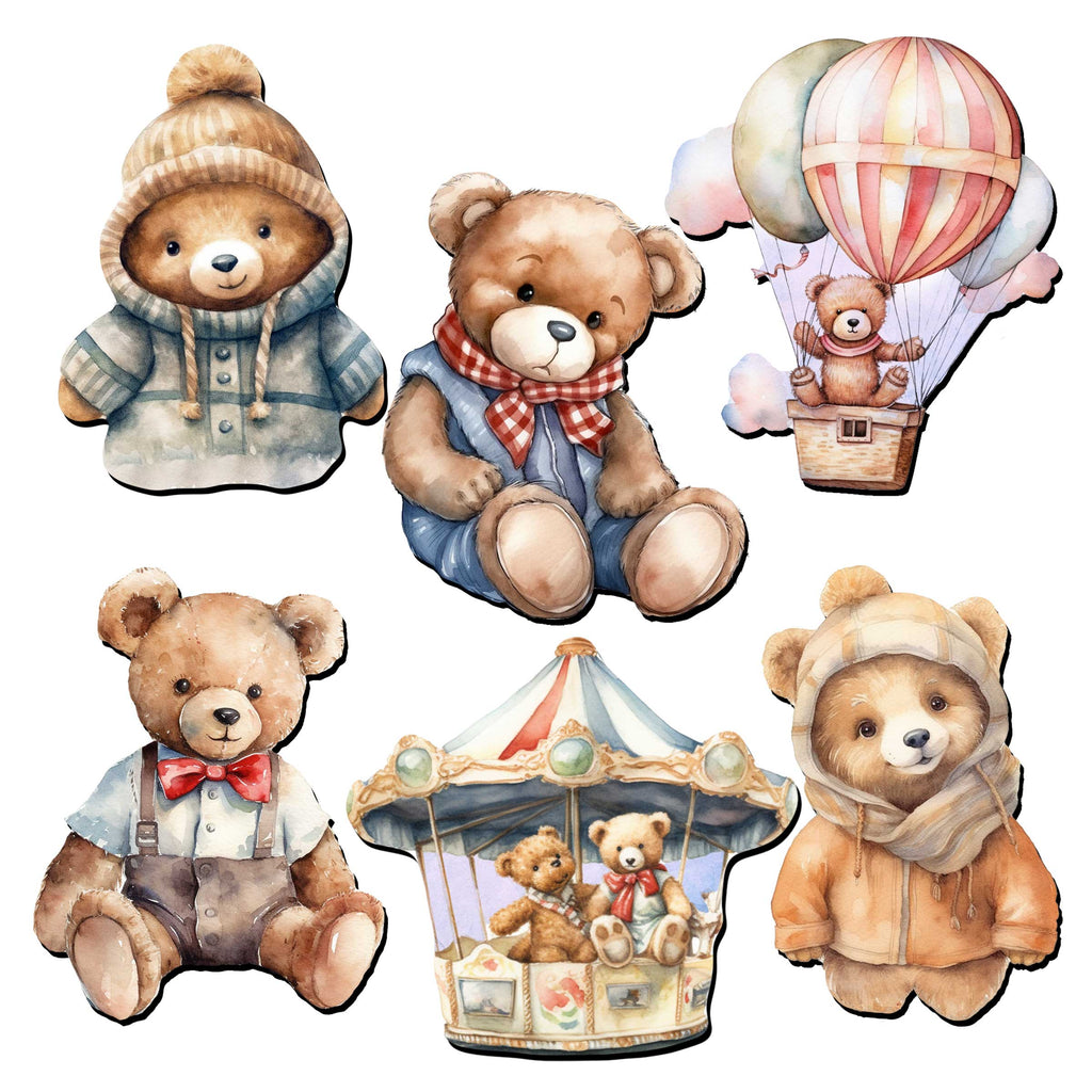 Teddy Bear Decorative Eco Wood Magnets Set of 6 by G. Debrekht - Family Love Décor - 8090025G-S6