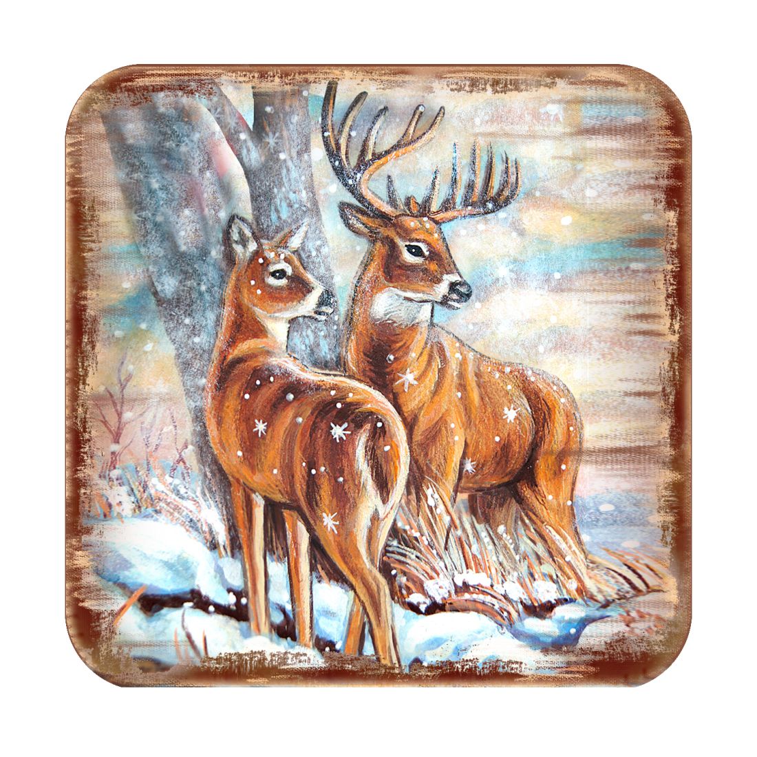 Deer's Wooden Cork Coasters Gift Set of 4 by Nature Wonders - Nature Wildlife Decor  - 95212C-S4