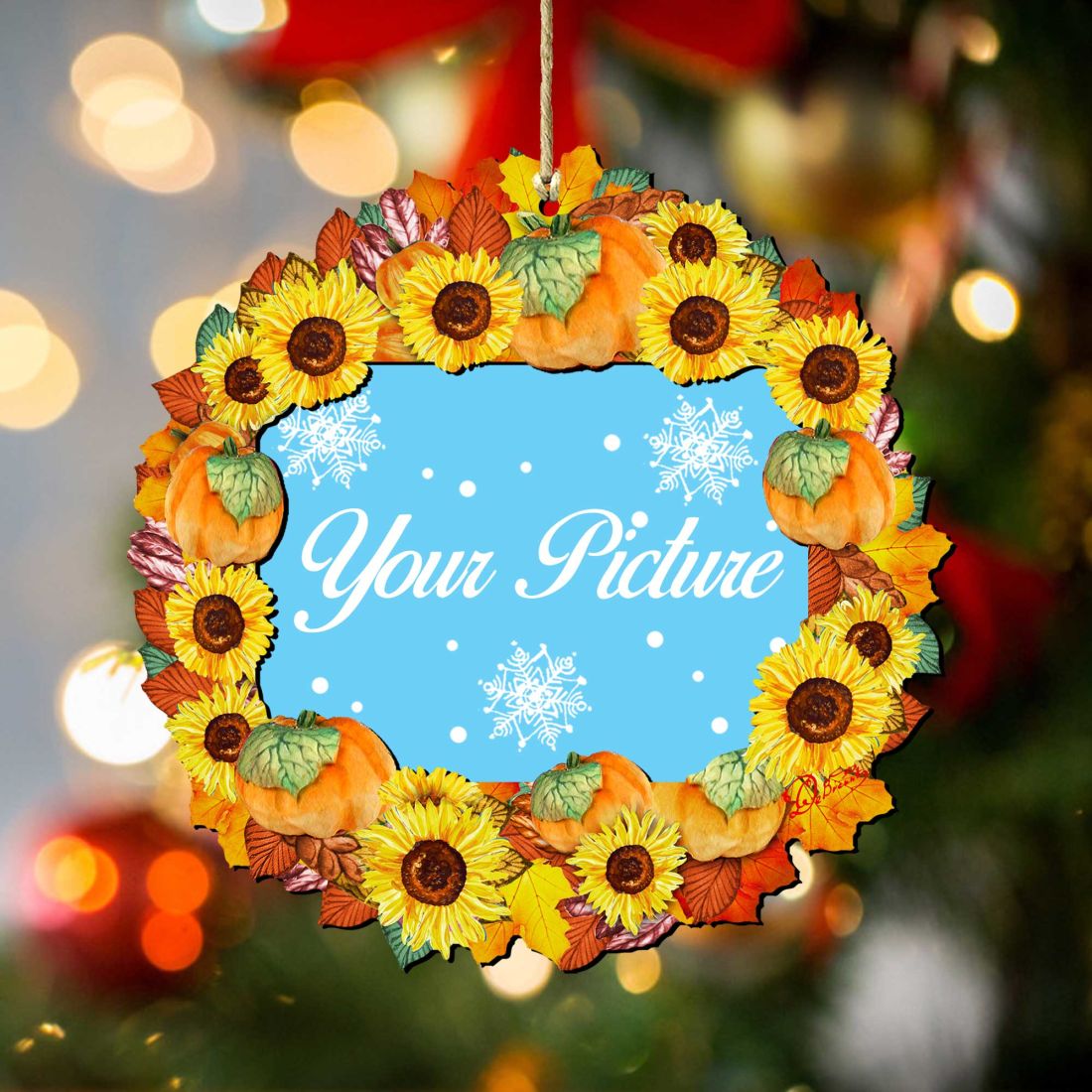 Flower Fall Thanksgiving Wreath Picture Ornaments - Ornament for Photo - Thanksgiving Halloween Decor - 8185305PF
